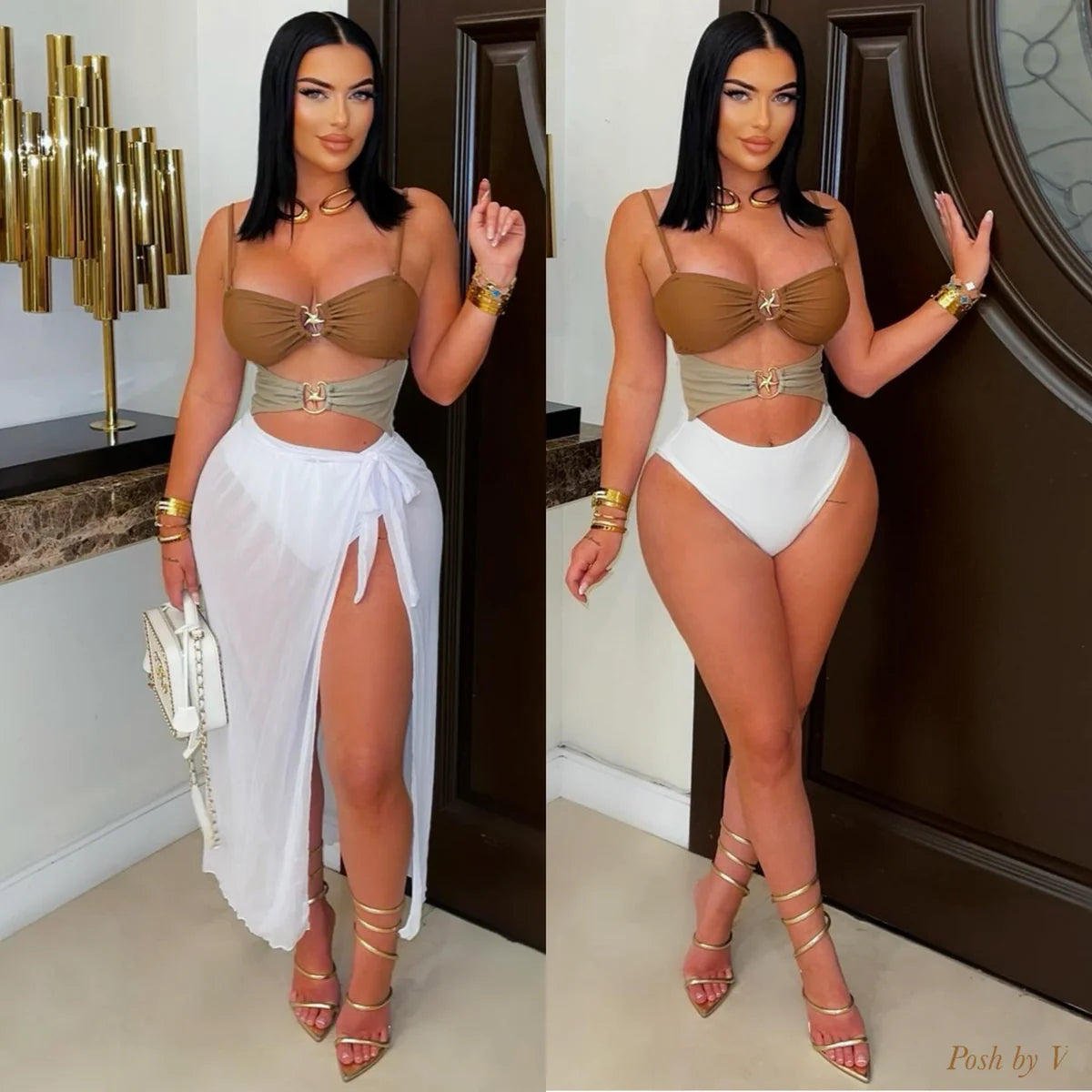 Erica monokini w/wrap (Nude/Brown/White)